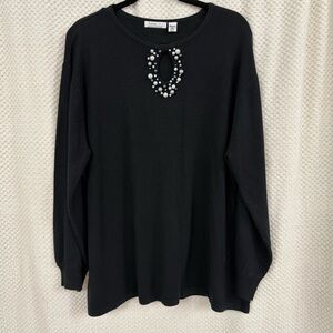 Luxe by Hampshire Studio Black Sweater with Pearl Embellishment Size 3X